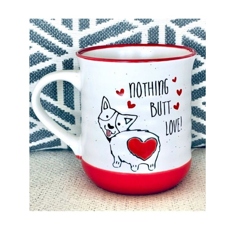 NWT Gorgeous Sheffield Home Funny White Red Speckled NOTHING BUTT LOVE PUPPY Mug